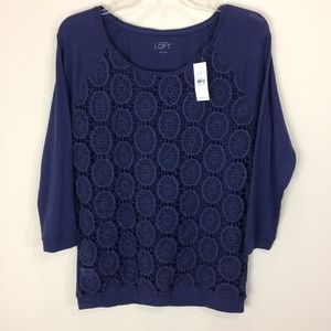Ann Taylor Loft Womens Purple Crochet Lace Shirt